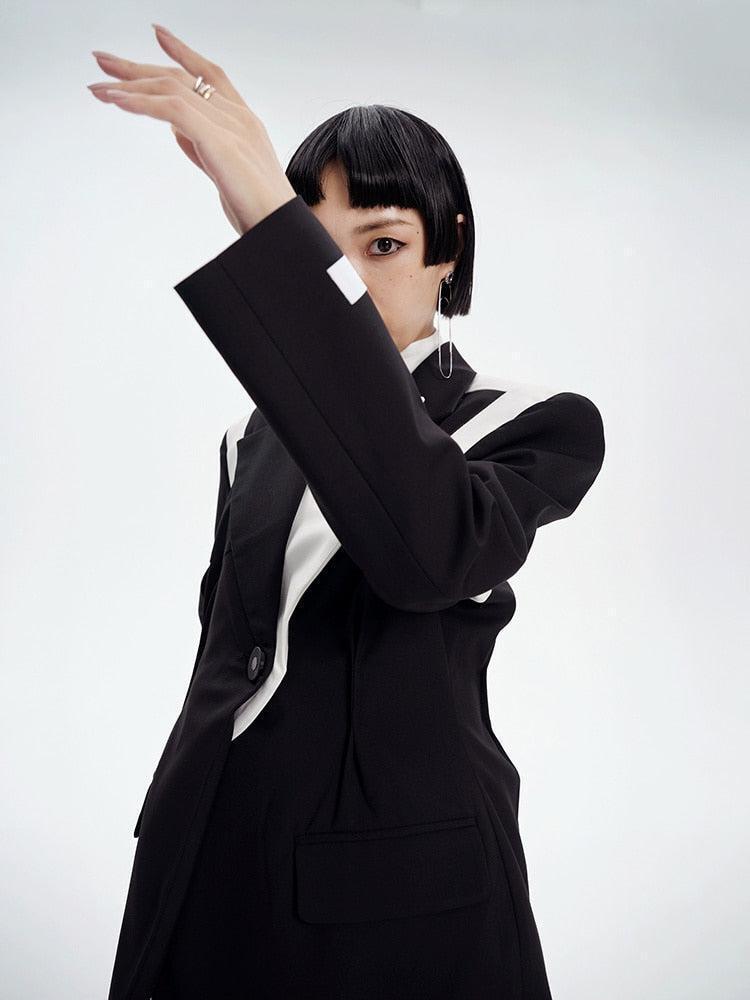 Single Button Color Block Blazer Single Button Color Block Blazer