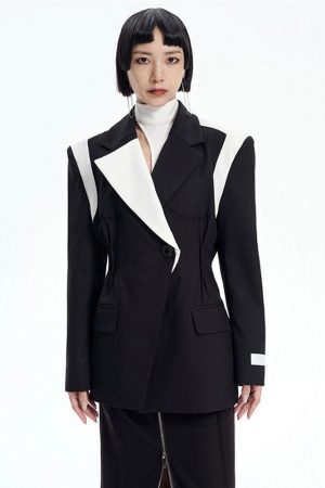 Single Button Color Block Blazer