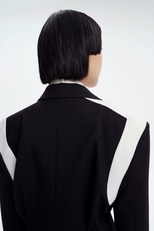Single Button Color Block Blazer