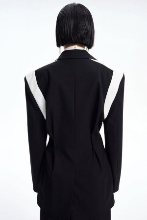 Single Button Color Block Blazer