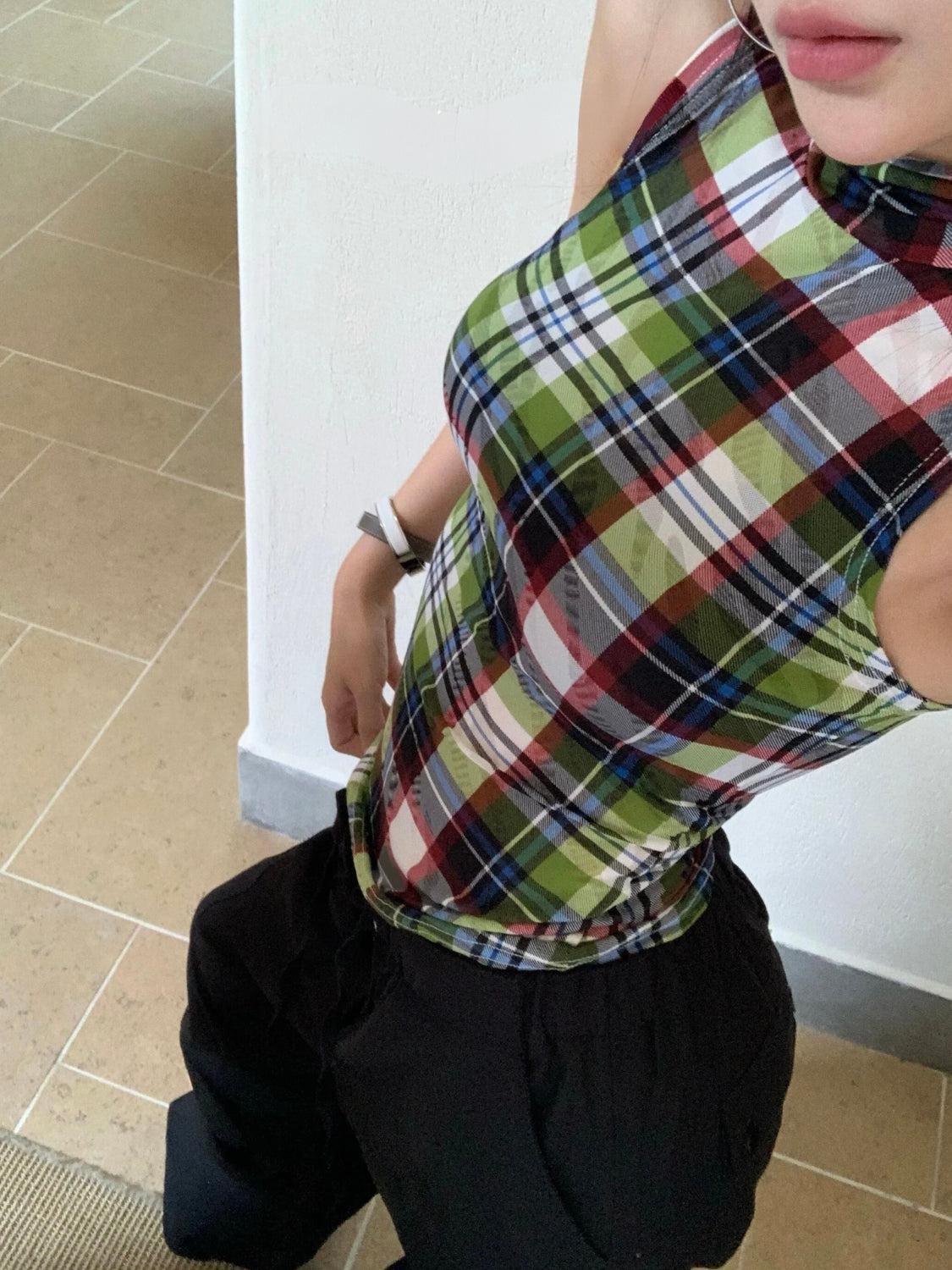 Sleeveless Plaid Top Sleeveless Plaid Top