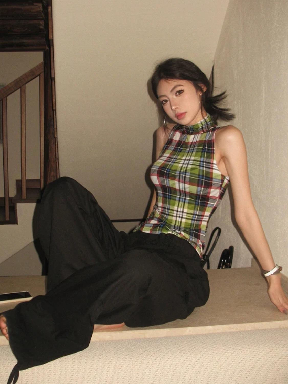 Sleeveless Plaid Top Sleeveless Plaid Top