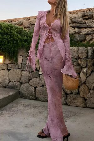 Snakeskin Blouse & Maxi Skirt Two Piece Set