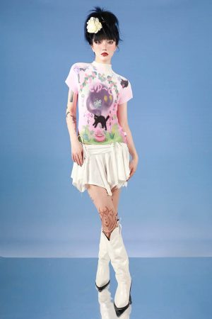 Soft Girl Black Cat Top