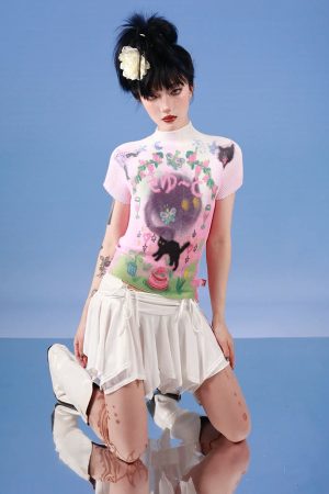 Soft Girl Black Cat Top