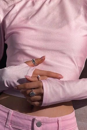 Soft Girl Candy Pink Metallic Top