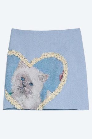 Soft Girl Cat Heart Mini Skirt