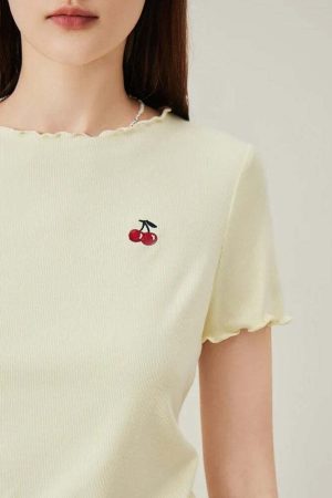 Soft Girl Cherry Lettuce Edge Tee