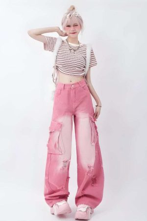 Soft Girl Distressed Cargo Jeans