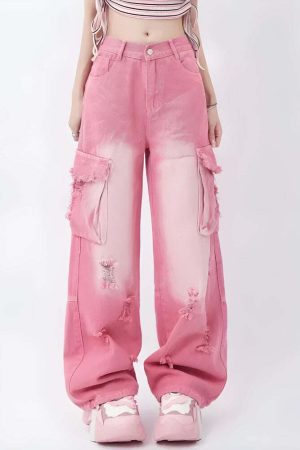 Soft Girl Distressed Cargo Jeans