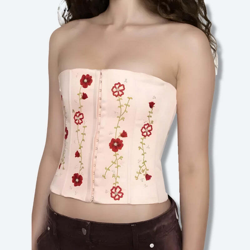 Soft Girl Embroidered Beaded Corset Top Soft Girl Embroidered Beaded Corset Top