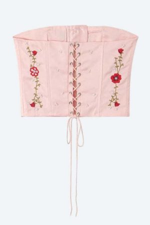 Soft Girl Embroidered Beaded Corset Top