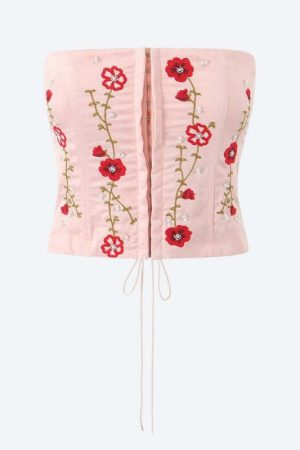 Soft Girl Embroidered Beaded Corset Top