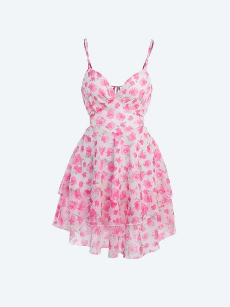 Soft Girl Floral Backless Chiffon Mini Dress Soft Girl Floral Backless Chiffon Mini Dress