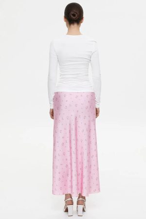 Soft Girl Floral Satin Midi Skirt