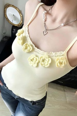 Soft Girl Knitted Flower Top
