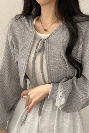 Soft Girl Lace Up Crop Cardigan