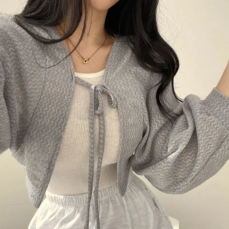 Soft Girl Lace Up Crop Cardigan Soft Girl Lace Up Crop Cardigan