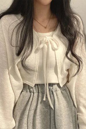 Soft Girl Lace Up Crop Cardigan