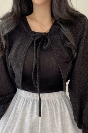 Soft Girl Lace Up Crop Cardigan