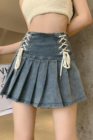Soft Girl Lace Up Denim Mini Skirt