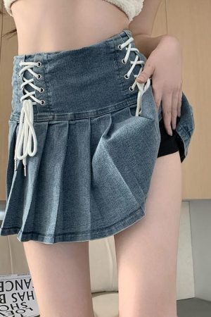 Soft Girl Lace Up Denim Mini Skirt