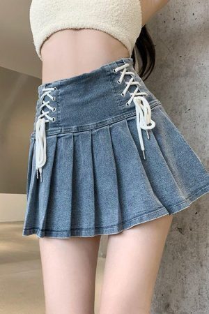 Soft Girl Lace Up Denim Mini Skirt