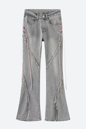 Soft Girl Lace Up Slit Flare Jeans