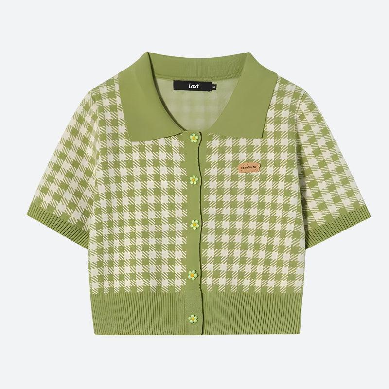 Soft Girl Plaid Crop Cardigan Soft Girl Plaid Crop Cardigan