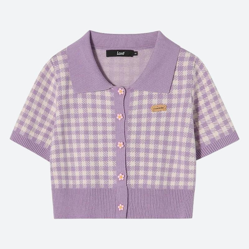 Soft Girl Plaid Crop Cardigan Soft Girl Plaid Crop Cardigan