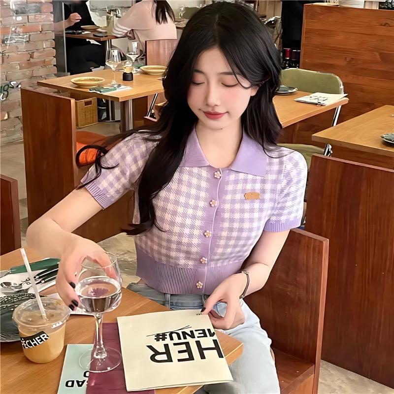 Soft Girl Plaid Crop Cardigan Soft Girl Plaid Crop Cardigan