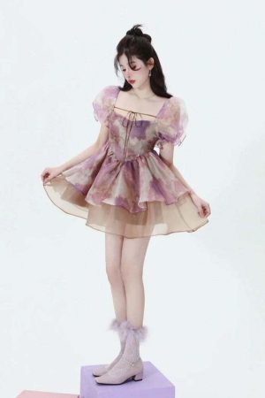 Soft Girl Puff Sleeve Layered Mini Dress