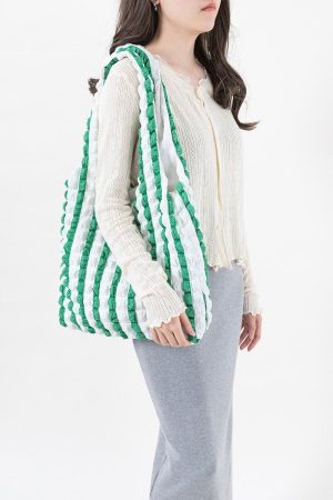 Soft Girl Quilted Striped Handbag