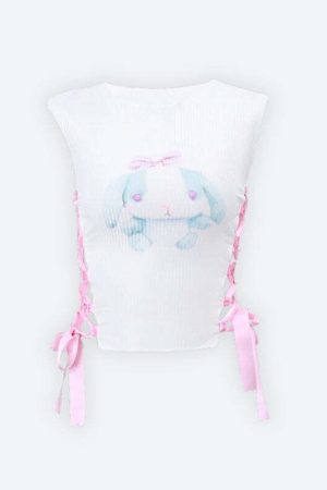 Soft Girl Rabbit Ribbon Top