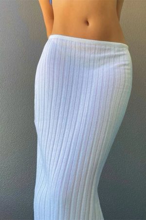 Soft Girl Ribbed Midi Skirt