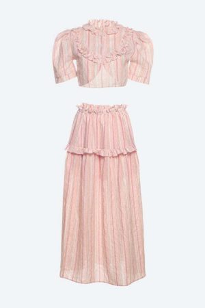 Soft Girl Striped Crop Top & Maxi Skirt Two Piece Set