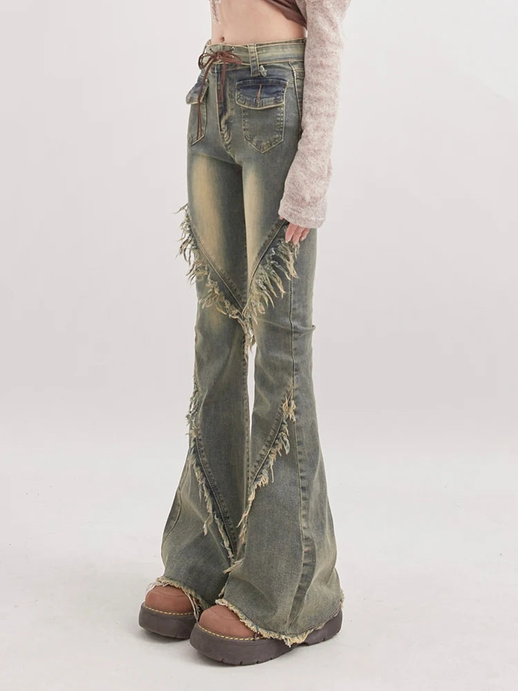 Soft Grunge Tasseled Flare Jeans Soft Grunge Tasseled Flare Jeans