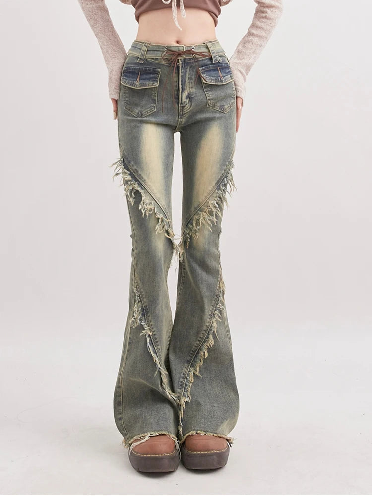 Soft Grunge Tasseled Flare Jeans Soft Grunge Tasseled Flare Jeans