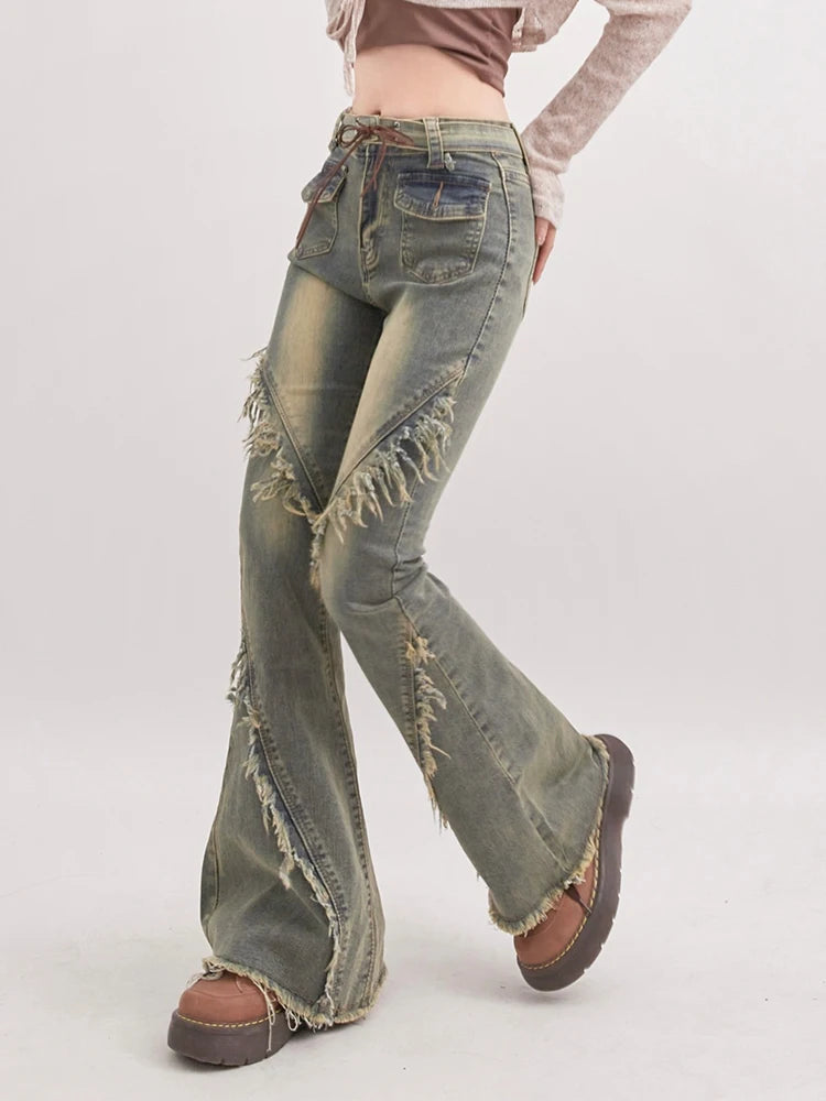 Soft Grunge Tasseled Flare Jeans Soft Grunge Tasseled Flare Jeans