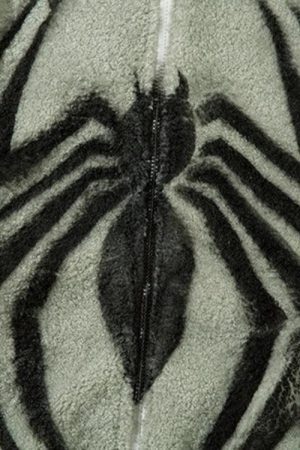 Spider Full Zip-Up Teddy Hoodie Jacket