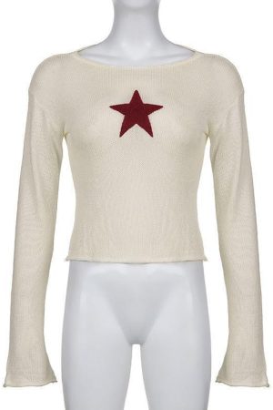 Star Embroidery Knitted Top