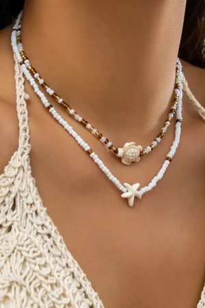 Starfish & Turtle Beaded Two-Pack Necklace Set