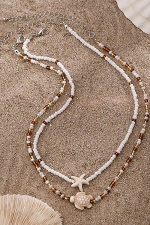 Starfish & Turtle Beaded Two-Pack Necklace Set