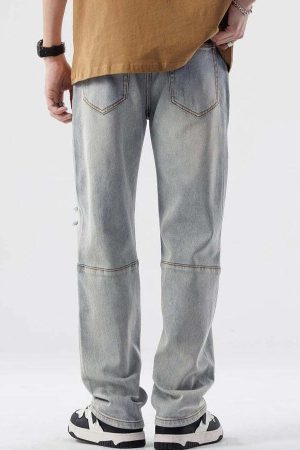 Straight Leg Distressed Knee Jeans