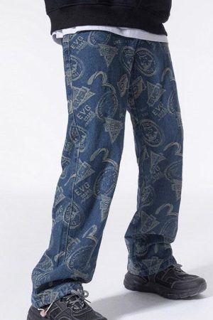 Straight Leg Printed Jeans