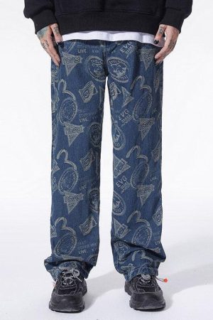 Straight Leg Printed Jeans