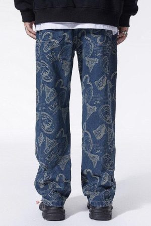 Straight Leg Printed Jeans