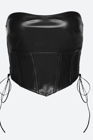 Strapless Faux Leather Crop Top