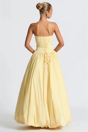 Strapless High Split Lace-Up Back Maxi Dress