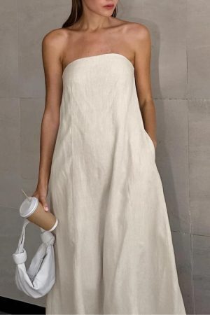 Strapless Linen Midi Dress